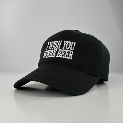 I WISH YOU WERE BEER FUNNY DAD HAT STRAPBACK CAP BLACK Custom Embroidered ￼
