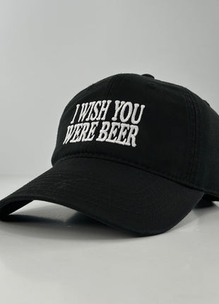 I WISH YOU WERE BEER FUNNY DAD HAT STRAPBACK CAP BLACK Custom Embroidered ￼