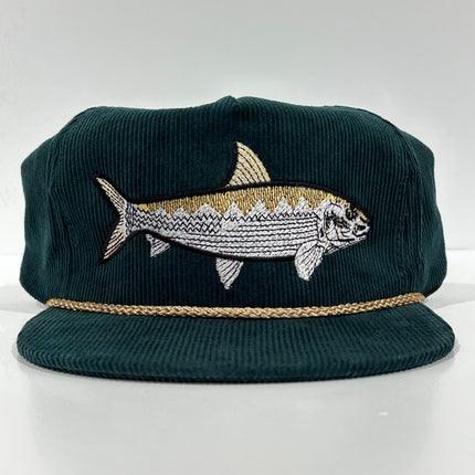 Bonefish Green Corduroy SnapBack Tall Crown Rope Cap Hat Fishing Custom Embroidery