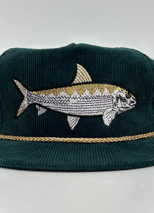 Bonefish Green Corduroy SnapBack Tall Crown Rope Cap Hat Fishing Custom Embroidery