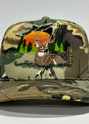 Deer Scenery CAMO Camouflage Mesh Trucker SnapBack Hat Deer Hunting Cap Custom Embroidered
