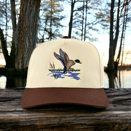 Mallard Duck Brown Natural Hat Custom Embroidered