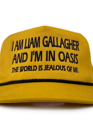 I AM LIAM GALLAGHER AND I'M IN OASIS THE WORLD IS JEALOUS OF ME Yellow SnapBack with Black Rope Custom Embroidered Cap Hat