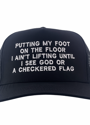 Putting My Foot On The Floor Mesh SnapBack Cap Hat Custom Embroidered