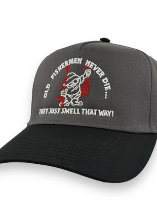 OLD FISHERMAN NEVER DIE HAT CUSTOM EMBROIDERY
