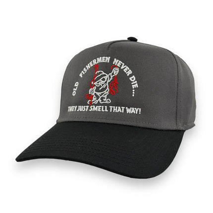OLD FISHERMAN NEVER DIE HAT CUSTOM EMBROIDERY