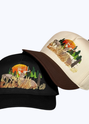 Doe & Buck Whitetail Deer Embroidered Hat Outdoorsman Cap