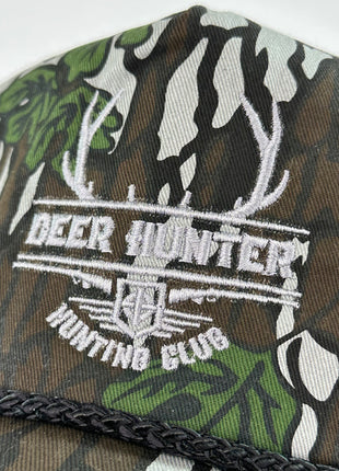 DEER HUNTER HUNTING CLUB HAT On a Vintage 90s CAMO Rope SnapBack Cap ￼Custom Embroidery