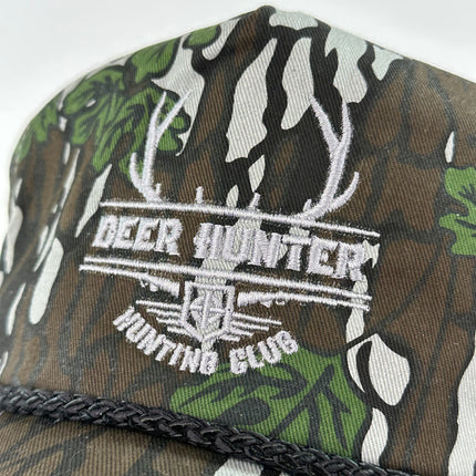 DEER HUNTER HUNTING CLUB HAT On a Vintage 90s CAMO Rope SnapBack Cap ￼Custom Embroidery