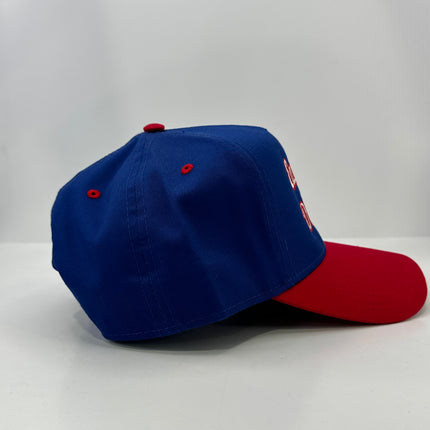 East Coast dirtbag on a blue and red snapback hat cap Collab cut the activist custom embroidery ￼