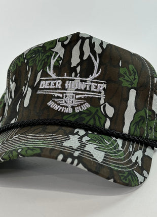 DEER HUNTER HUNTING CLUB HAT On a Vintage 90s CAMO Rope SnapBack Cap ￼Custom Embroidery
