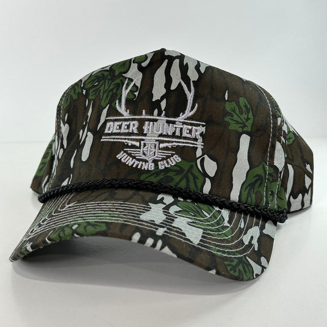 DEER HUNTER HUNTING CLUB HAT On a Vintage 90s CAMO Rope SnapBack Cap ￼Custom Embroidery