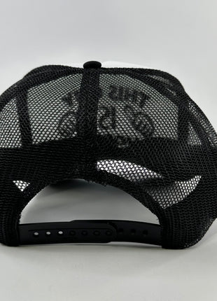 THIS GUY IS HORNY Mesh Black Trucker SnapBack Cap Hat Custom Embroidered ￼
