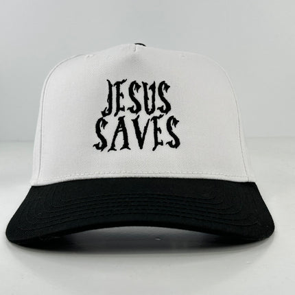 JESUS SAVES Black White SnapBack Baseball Cap Hat Custom Embroidered