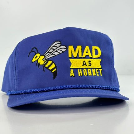 Man as a hornet on a blue Strapback Hat Cap Collab Justin Stagner Custom Embroidery