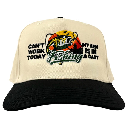 CANT WORK TODAY MY ARM IS IN A CAST FISHING SNAPBACK HAT Funny CAP CUSTOM EMBROIDERED