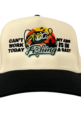 CANT WORK TODAY MY ARM IS IN A CAST FISHING SNAPBACK HAT Funny CAP CUSTOM EMBROIDERED