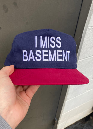 I MISS BASEMENT MAROON BRIM NAVY CROWN STRAPBACK CUSTOM EMBOIDERED CAP HAT