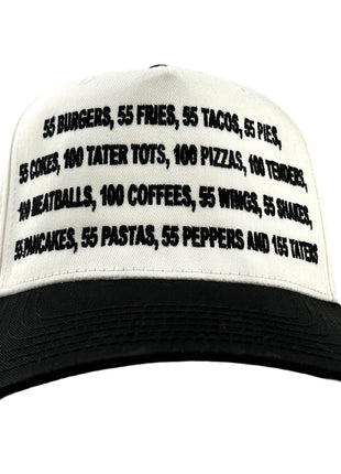 55 Burgers 55 Fries Pay It Forward Black/White SnapBack I Think You Should Leave custom embroidered