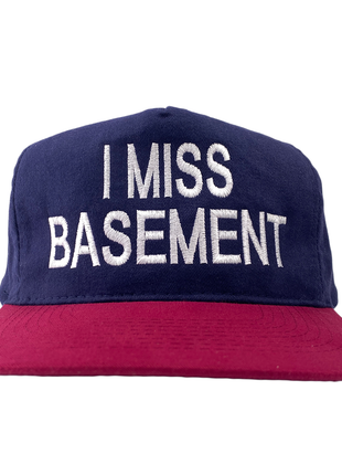 I MISS BASEMENT MAROON BRIM NAVY CROWN STRAPBACK CUSTOM EMBOIDERED CAP HAT