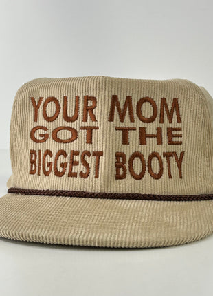 YOUR MOM GOT THE BIGGEST BOOTY Khaki Rope SnapBack Cap Hat Funny Custom Embroidered Collab Rowdy Roger