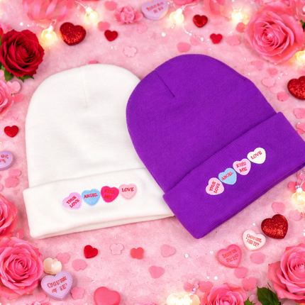 Valentines Day Candy Heart Beanie