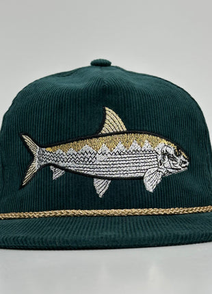 Bonefish Green Corduroy SnapBack Tall Crown Rope Cap Hat Fishing Custom Embroidery