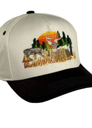 Deer hunting deer scenery embroidered SnapBack hat cap