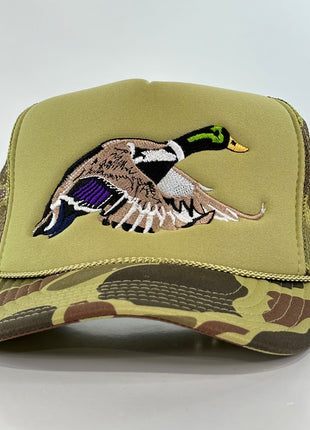 Mallard Duck Hat Mesh Trucker SnapBack Green CAMO Foam Front Cap Drake Mallard Custom Embroidery