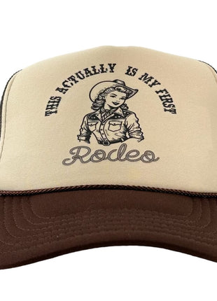 This is actually my first rodeo custom print on a brown and tan mesh trucker SnapBack hat cap