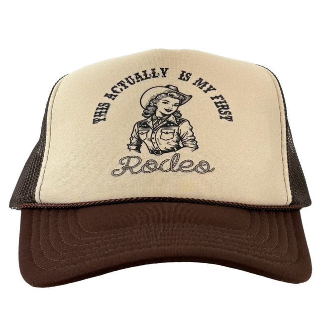 This is actually my first rodeo custom print on a brown and tan mesh trucker SnapBack hat cap