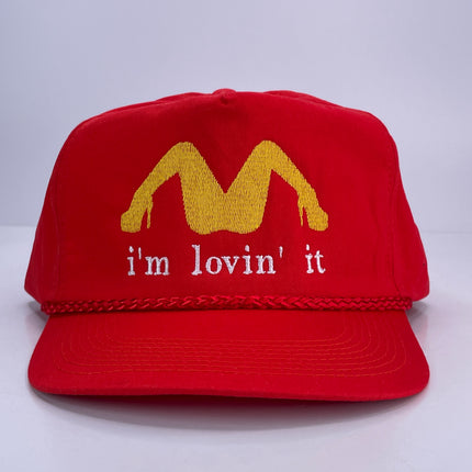 I’m Lovin’ It Red Trucker Rope Hat SnapBack Cap Custom Embroidered