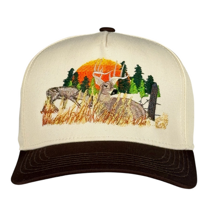 Doe & Buck Whitetail Deer Embroidered Hat Outdoorsman Cap