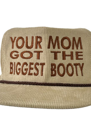 YOUR MOM GOT THE BIGGEST BOOTY Khaki Rope SnapBack Cap Hat Funny Custom Embroidered Collab Rowdy Roger