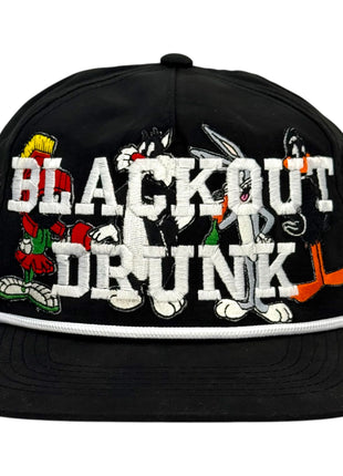 Blackout Drunk Looney Black Rope Hat Custom Embroidered