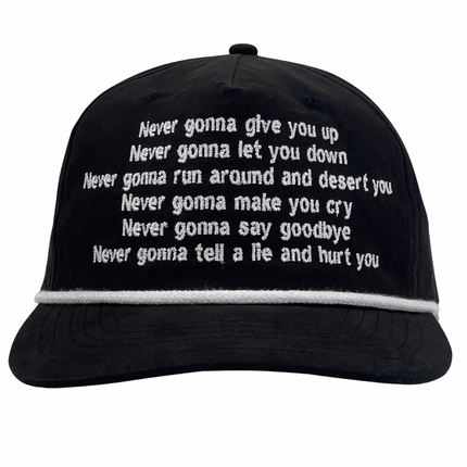 Never Gonna Give You Up Black/White Rope SnapBack Custom Embroidered