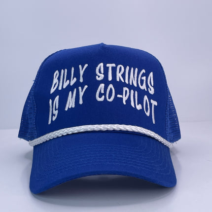 Billy Strings Is My Co-Pilot Blue Rope Trucker SnapBack Cap Hat Custom Embroidered