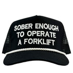 BLACK MESH WHITE ROPE TALL CROWN TRUCKER