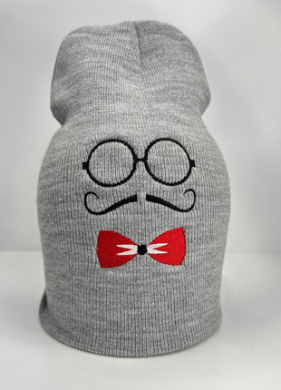Funny silly Gray bow tie beanie Custom Embroidery