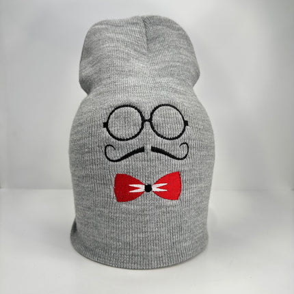 Funny silly Gray bow tie beanie Custom Embroidery