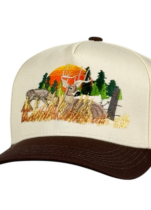 Doe & Buck Whitetail Deer Embroidered Hat Outdoorsman Cap