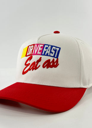 DRIVE FAST Funny SnapBack Cap Inappropriate Hat Custom Embroidered Collab Rowdy Roger