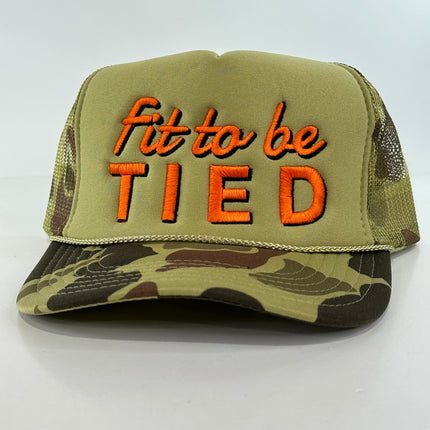 Fit to be Tied on a Camo Mesh Trucker Snapback Hat Cap Collab Justin Stagner Custom Embroidery