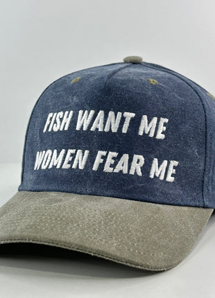 FISH WANT ME WOMEN FEAR ME Vintage Custom Embroidered FUNNY