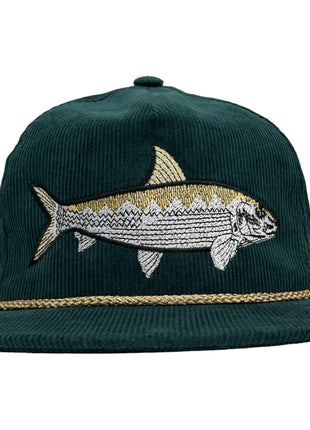 Bonefish Green Corduroy SnapBack Tall Crown Rope Cap Hat Fishing Custom Embroidery
