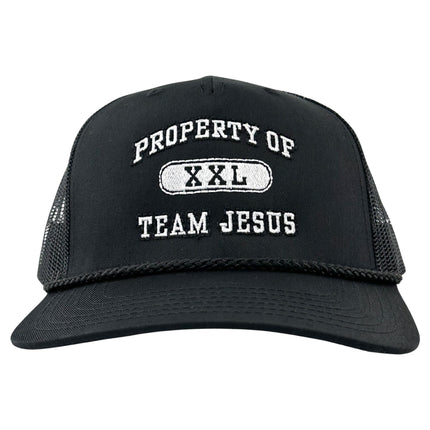 Property of TEAM JESUS SnapBack Mesh Trucker Cap Hat Custom Embroidered