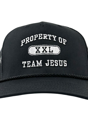 Property of TEAM JESUS SnapBack Mesh Trucker Cap Hat Custom Embroidered
