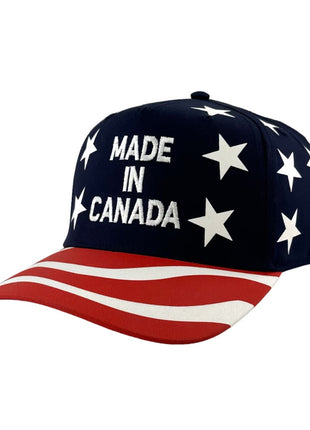 Made in Canada Embroidered on a red white blue with stars SnapBack Hat Cap Custom Embroidery