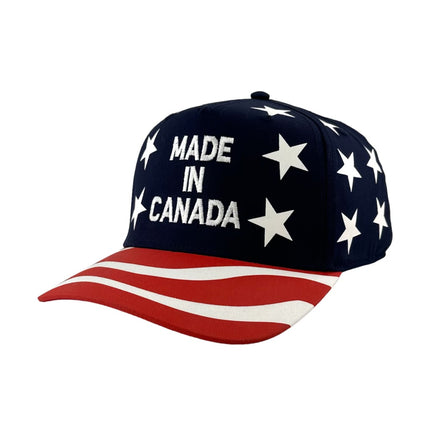 Made in Canada Embroidered on a red white blue with stars SnapBack Hat Cap Custom Embroidery