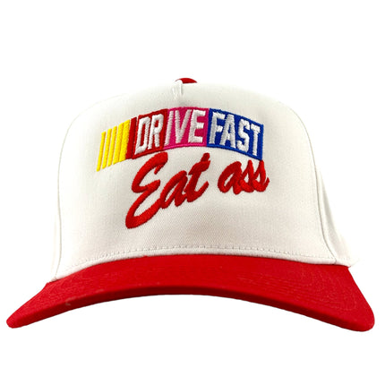 DRIVE FAST Funny SnapBack Cap Inappropriate Hat Custom Embroidered Collab Rowdy Roger